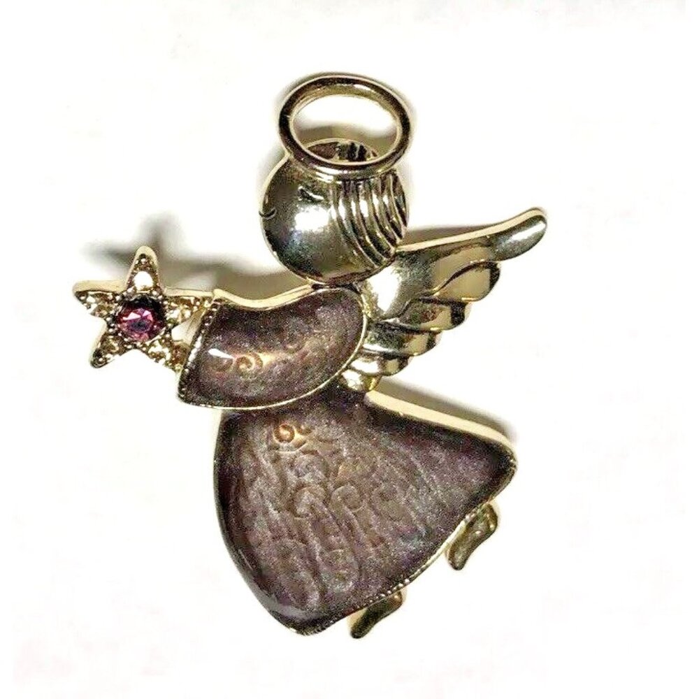 Angel Star Pin Brooch Enamel Gold-Tone Purple Simulated Amethyst Stone VTG